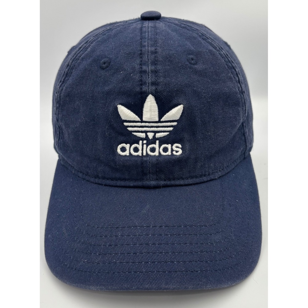 Adidas Men OSFA Baseball Hat Navy Blue Trefoil Logo Adjustable Strapback Dad Hat